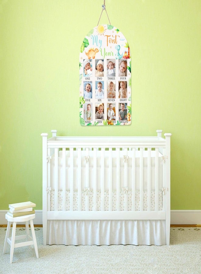 Cheerupp Dinosaur Themed My First Year Photo Frame, 12 x 17 Inch Baby's First Year Picture Frame, Newborn 12 Months Gender Neutral Baby Milestone Memories Display Wood Board for 1st Birthday Decor Keepsake Gift - Image 2
